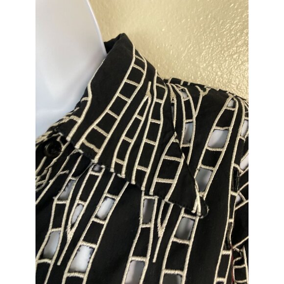 Samuel Dong Eyelet Black White Top Women size XL Artsy Art to wear Designer Boho - Picture 12 of 16
